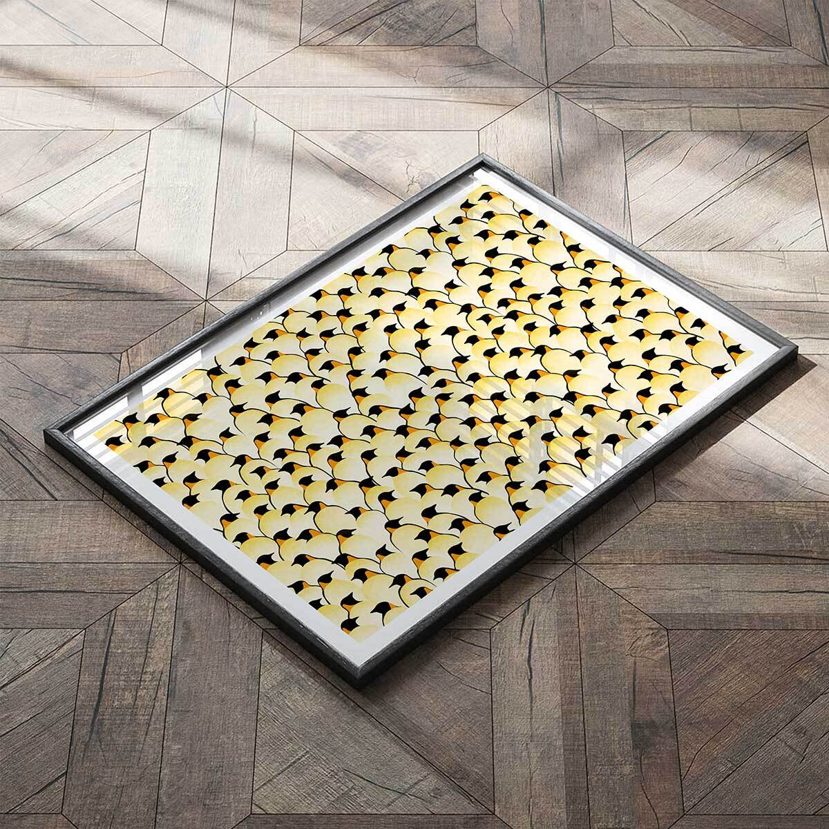 Affiche enfant pingouins  Affiche + cadre en bois - Noir