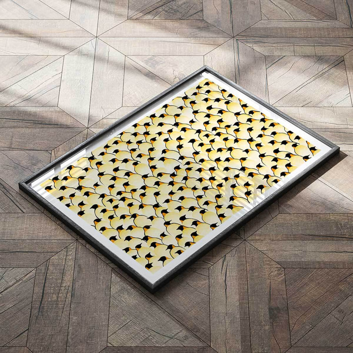 Affiche enfant pingouins  Affiche + cadre en bois - Noir