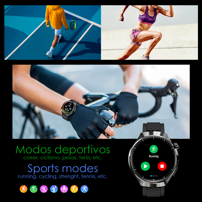 Smartwatch Watch 4 Pro con chiamate Bluetooth, due cinturini (metallo e pelle), modalità sportive, monitoraggio della salute e corona multifunzione