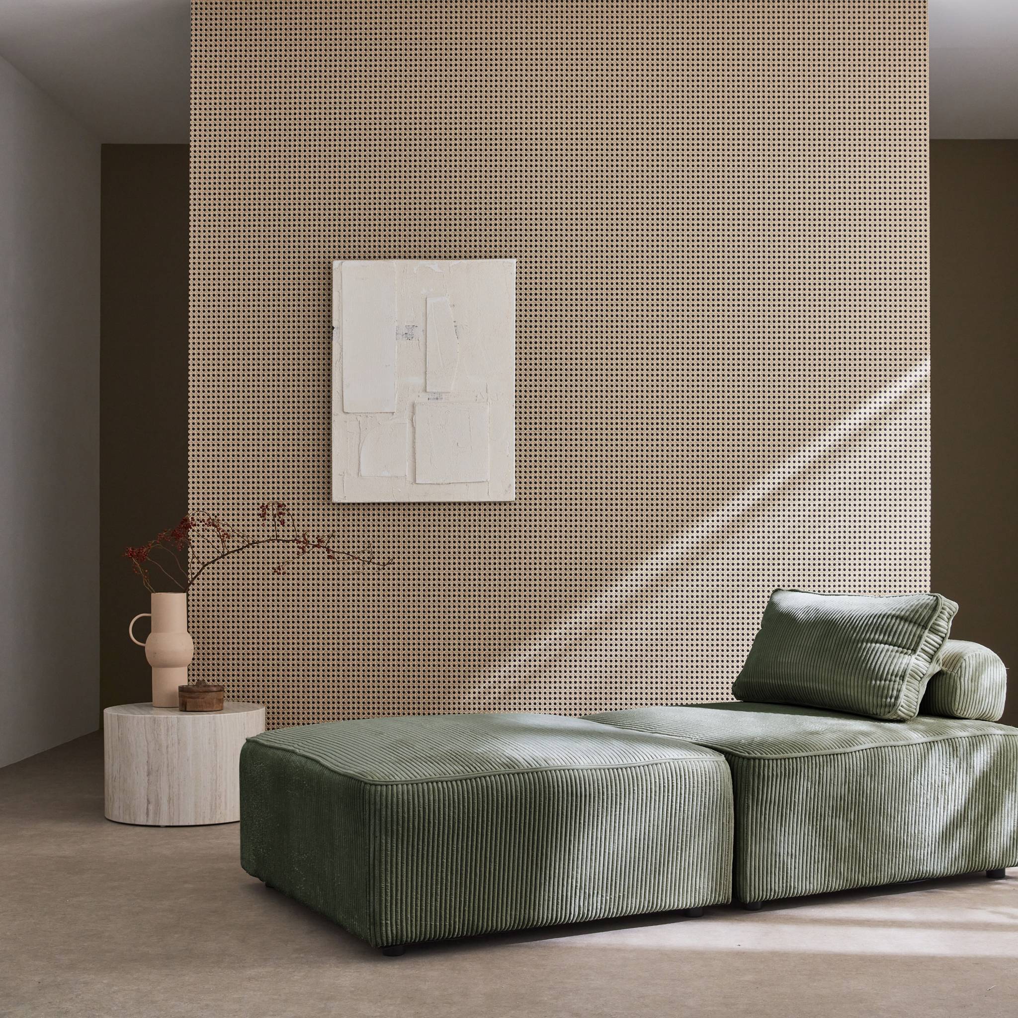 Lot de 2 chauffeuses  pour canapé modulable velours côtelé vert avec un coussin