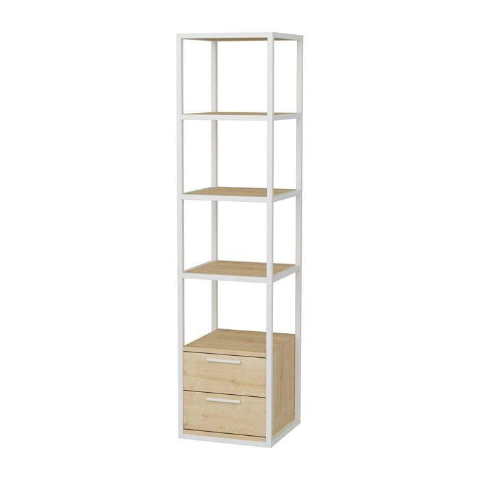 Libreria Dfogliat, Scaffale da ufficio, Mobile portalibri, Biblioteca, 39x39h169 cm, Bianco e Rovere