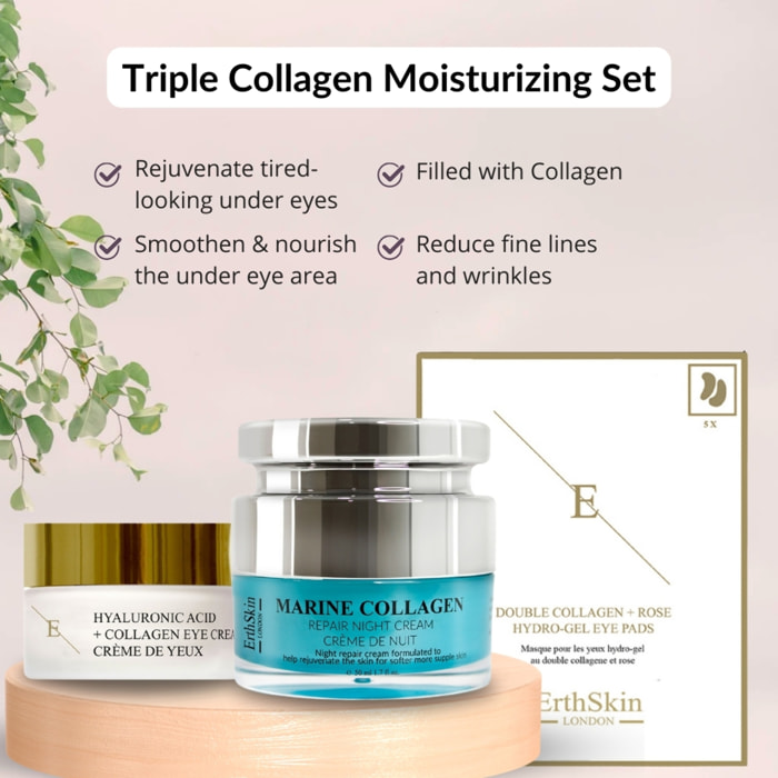 Crema de noche con colágeno marino 50 ml + Ácido hialurónico + Crema para ojos Collagen Pro Age 30 ml + Colágeno doble + Parches para ojos con hidrogel de rosa 5 X 2