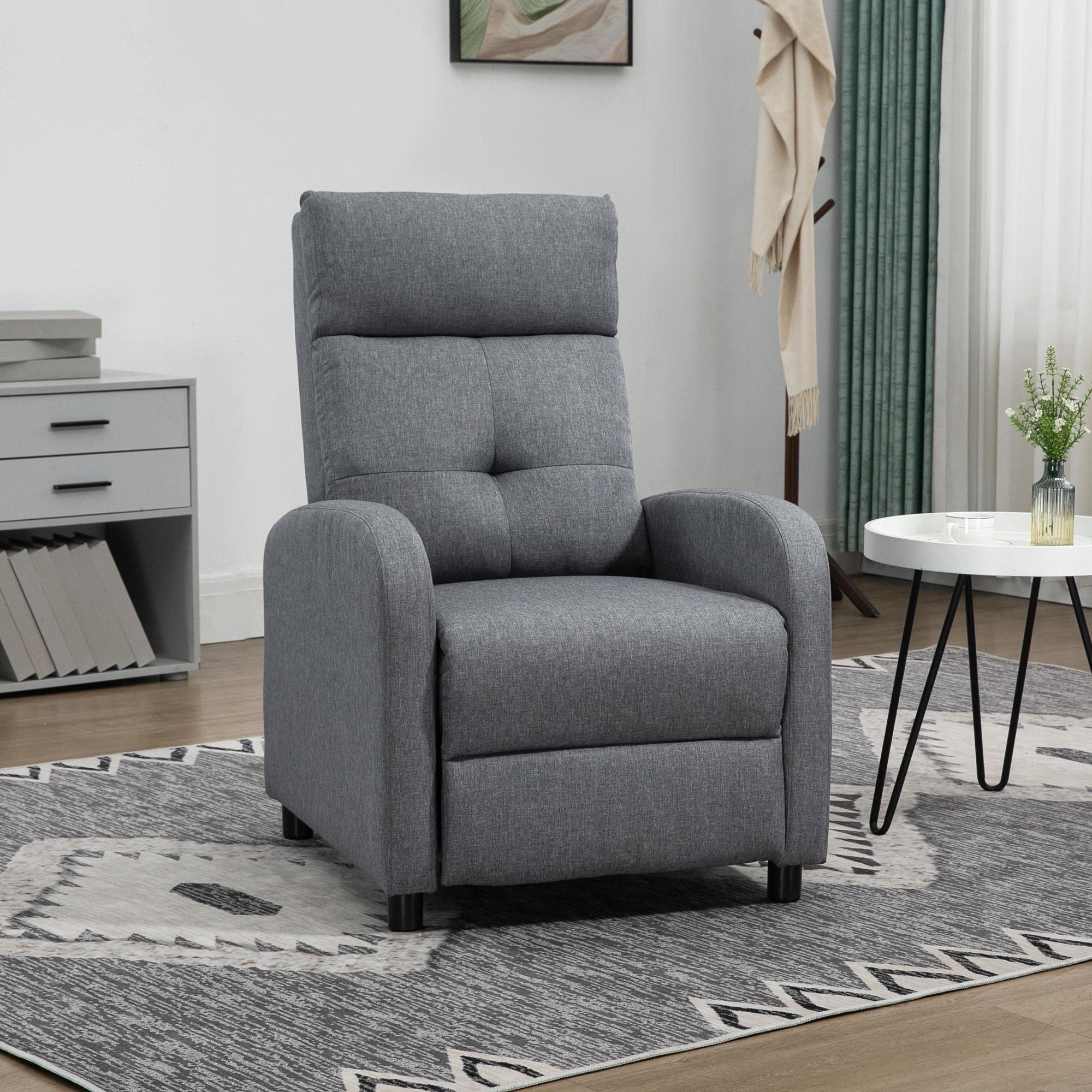 Sillón Relax Reclinable hasta 155° Sofá Reclinable Manual Tapizado en Tela Carga 150 kg para Personas de Menos de 195 cm de Altura Gris