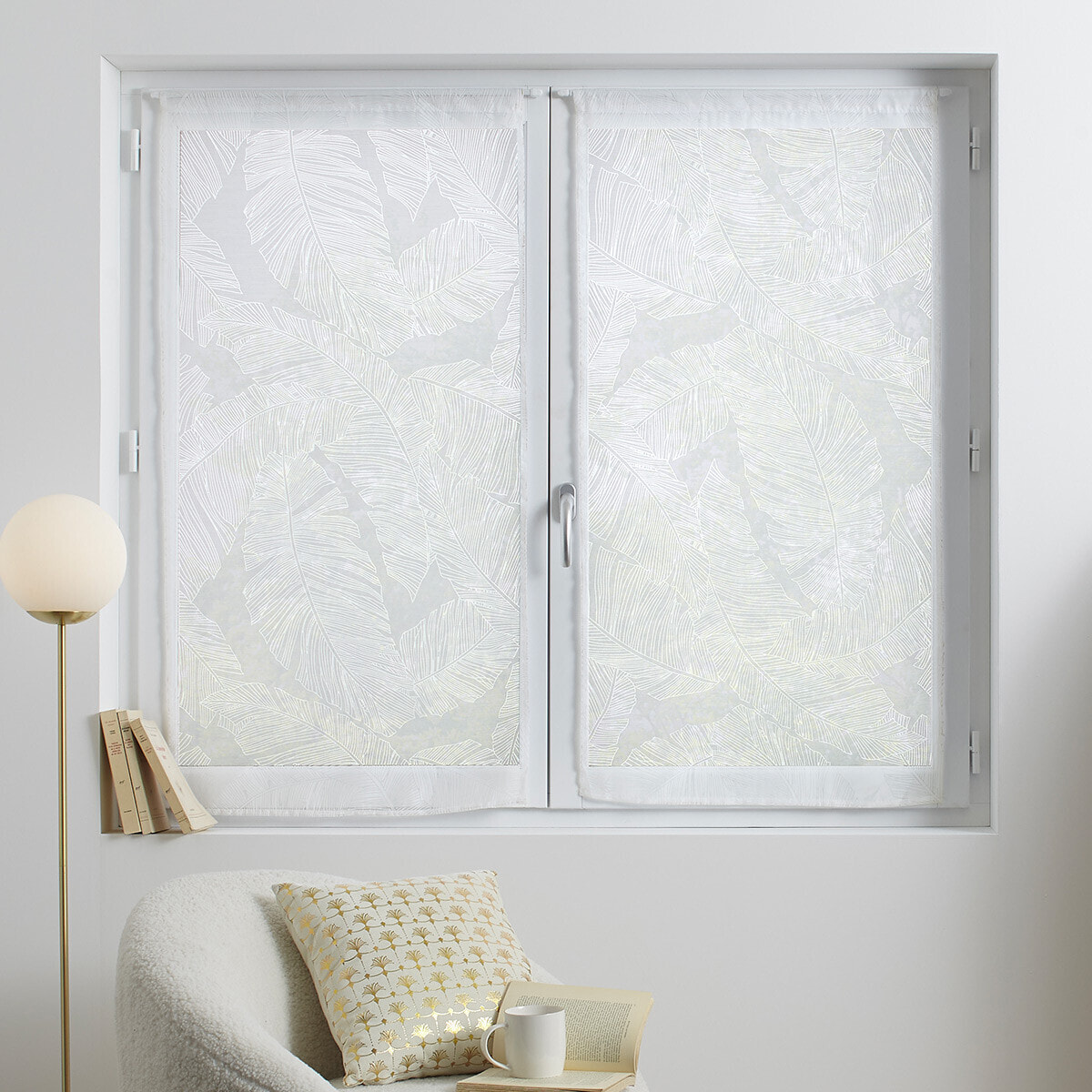 Lot de 2 voilages "Feuille" - motifs dévorés blanc 60x120 cm