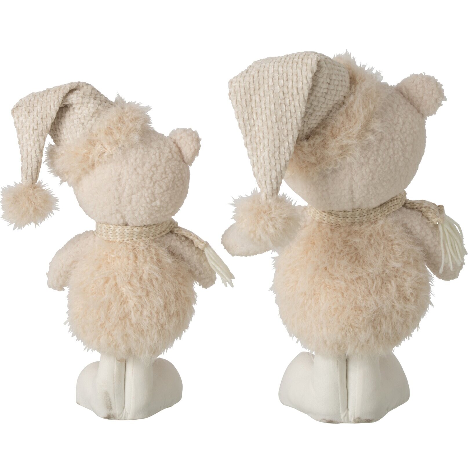 J-Line Set de 2 ours chapeau et foulard - polyester - beige