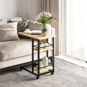 Mesa Auxiliar con Ruedas Forma de C con 2 Estantes para Sofá Cama 60x34,5x64,5cm