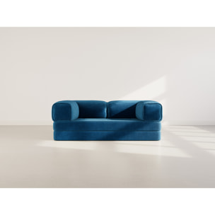 Poppy - canapé 3 places convertible en velours côtelé - Bleu