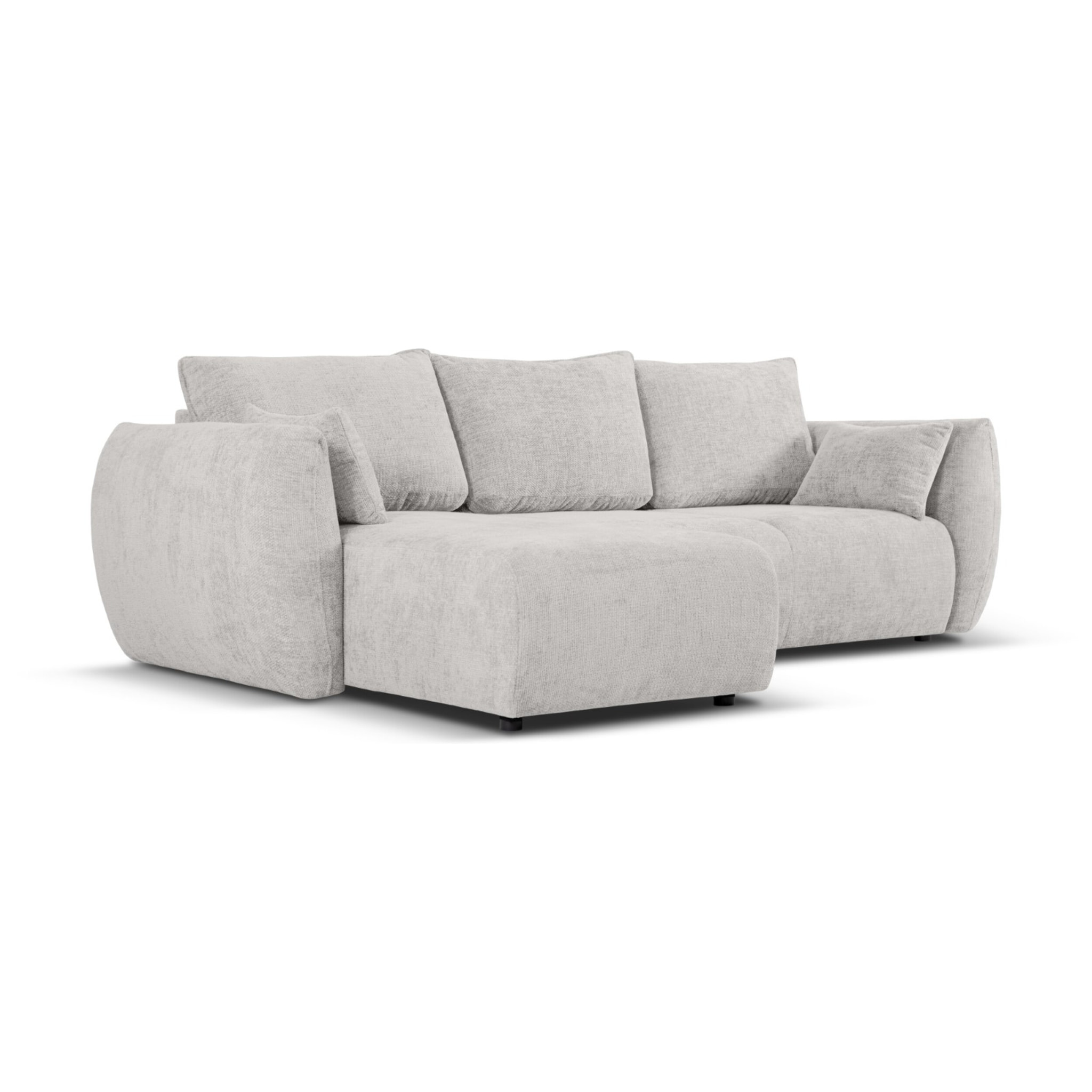 Canapé d'angle gauche convertible avec coffre de rangement "Matera" 4 places en chenille gris clair