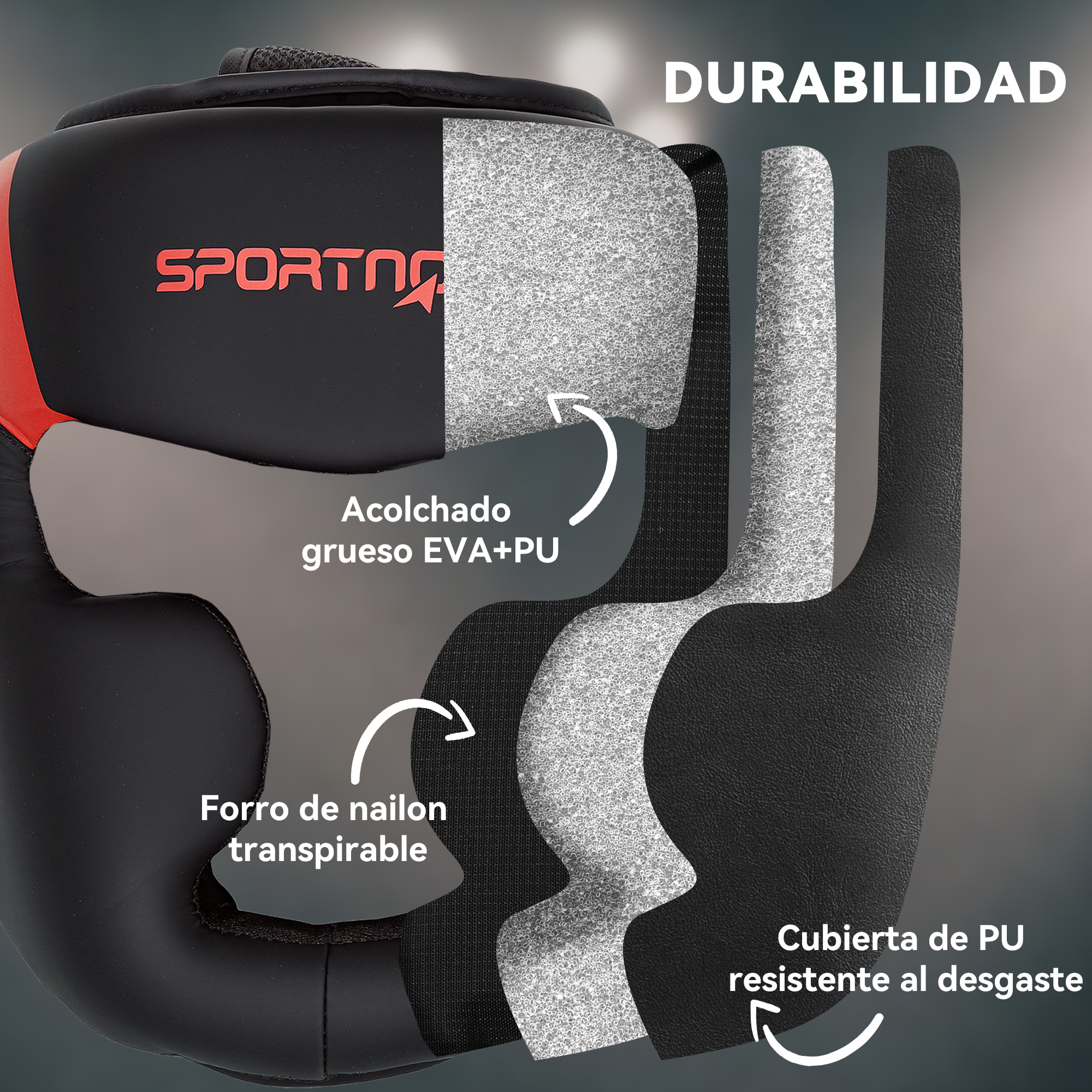 Casco de Boxeo Helmet MMA con Correa Ajustable Protector de Cabeza para Grappling Sparring Artes Marciales Kickboxing Karate Talla L Rojo y Negro