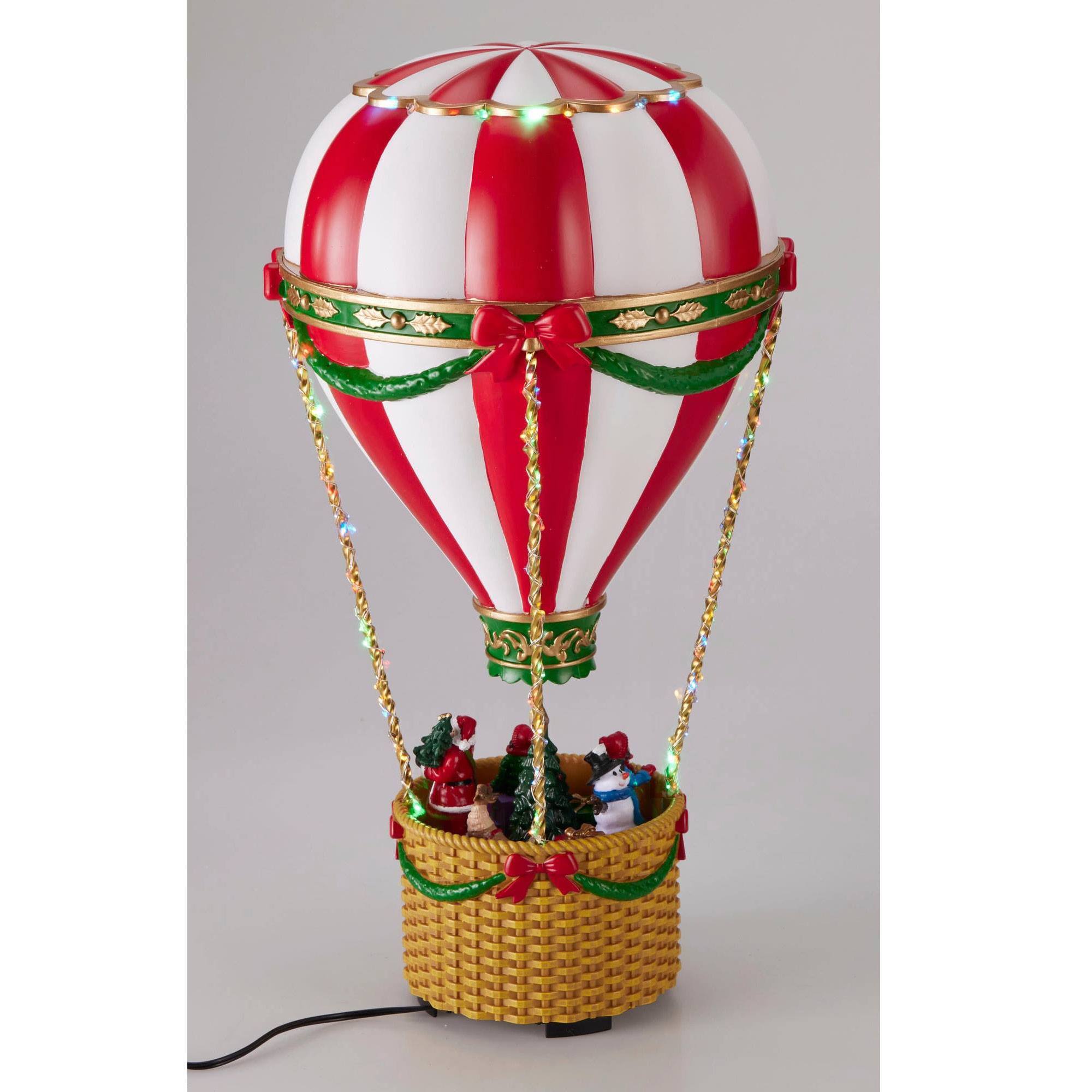 Globo aerostático navideño con papá noel luces led, movimiento y música con adaptador 21,5x21,5x41,5cm