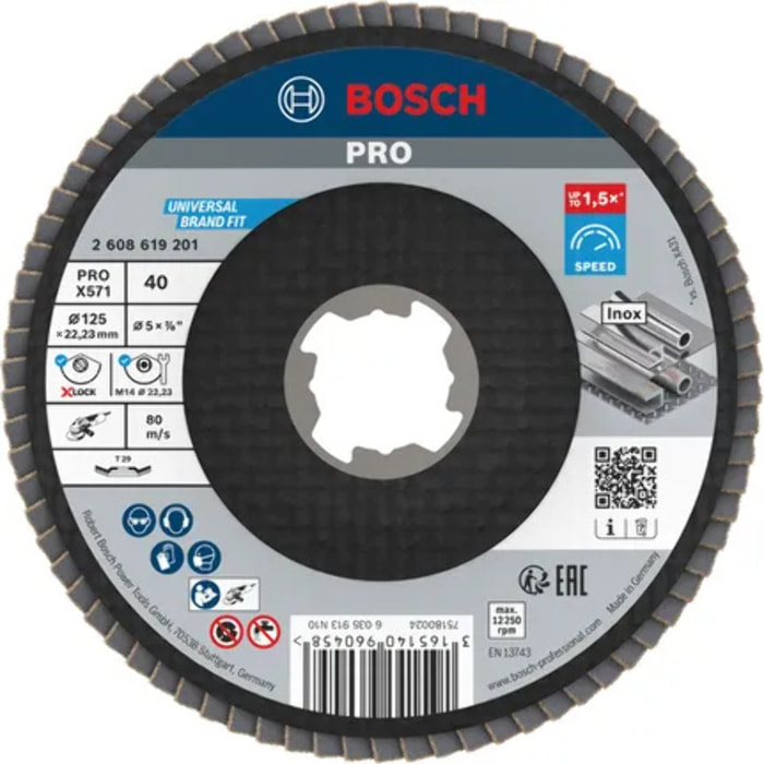 Disque X-Lock lamelle Coude Best Metal BOSCH Ø125 Grain 40 - 2608619201