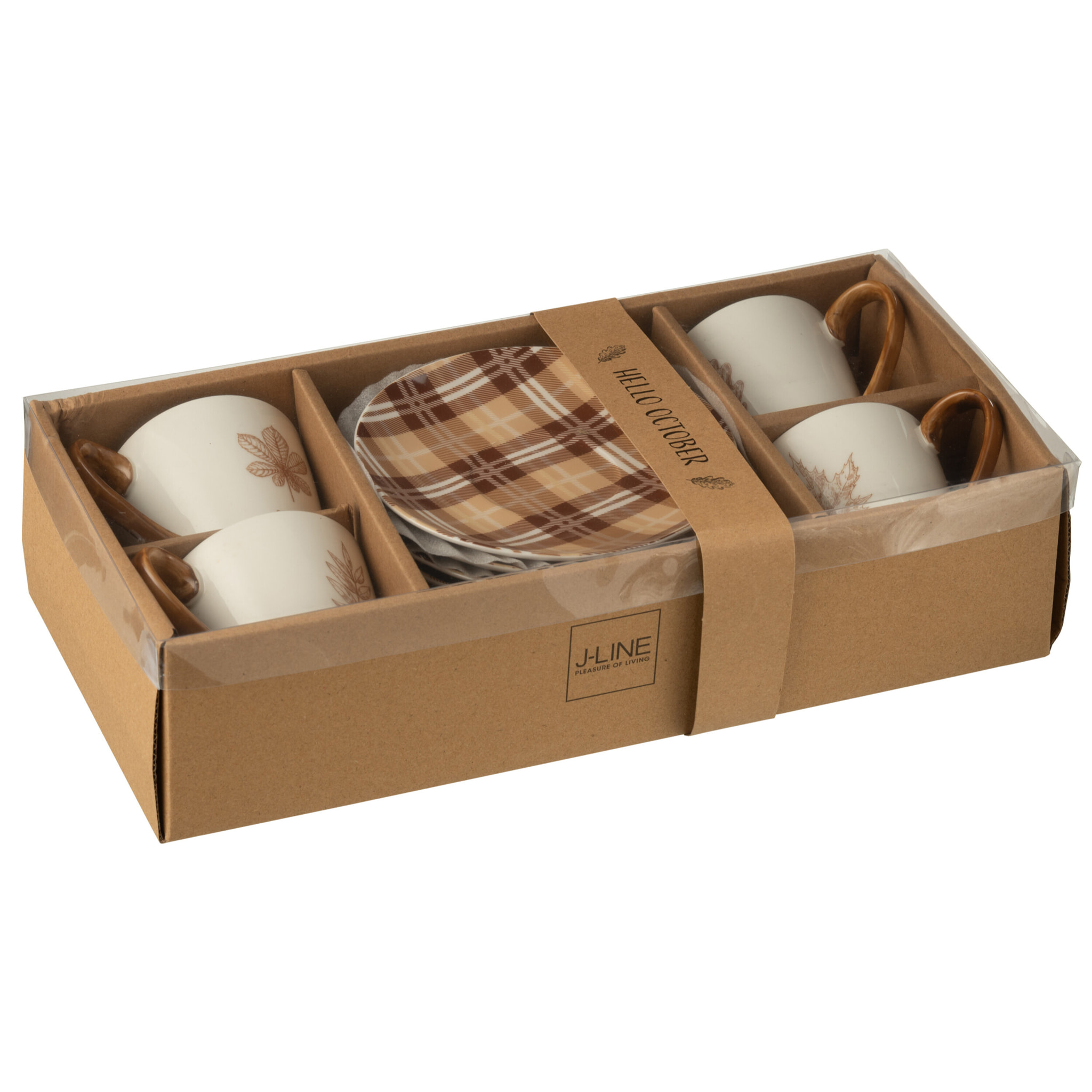 J-Line boite à  thé + sous-tasse Feuille - céramique - marron - large - boîte de 4