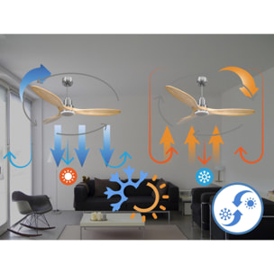 Ventilateur de plafond Réversible  Thermostat Dimmable Wifi Moteur à courant continu Toits en pente Télécommande Lumière à trois tons Hypersilence Mémoire