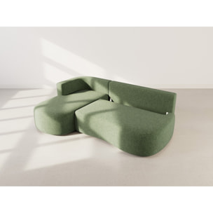 Mahina - canapé d'angle gauche 4 places convertible avec coffre en tissu texturé - Vert