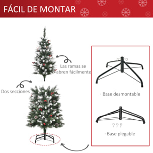 HOMCOM Árbol de Navidad Artificial Plegable 150 cm con Nieve Ignífugo con 408 Ramas 28 Bayas 24 Piñas Hojas de PVC Apertura Automática y Soporte Metálico Decoración Navideña para Interior Verde