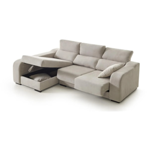 Sofá Chaiselongue Zafiro 3 Plazas Tela Antimanchas Izquierda Color Beige