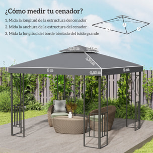 Techo de Repuesto para Cenador, 3x3 m, Cubierta de Repuesto con Techo Doble, 8 Orificios de Drenaje y Protección UV, SOLO Toldo de Recambio para Pabellón Gazebo, Gris Oscuro