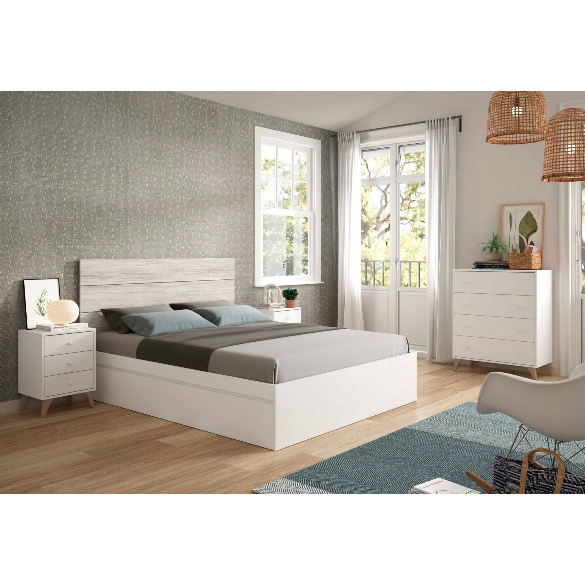 Testiera letto Wallis, Spalliera, Testata per camera da letto, Poggiatesta, 160x3 h60 cm, Bianco e Bianco anticato
