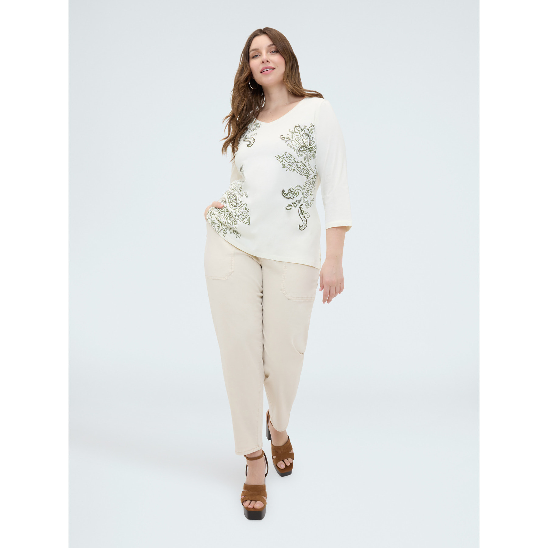 Fiorella Rubino - Camiseta de algodón con estampado paisley - Beige