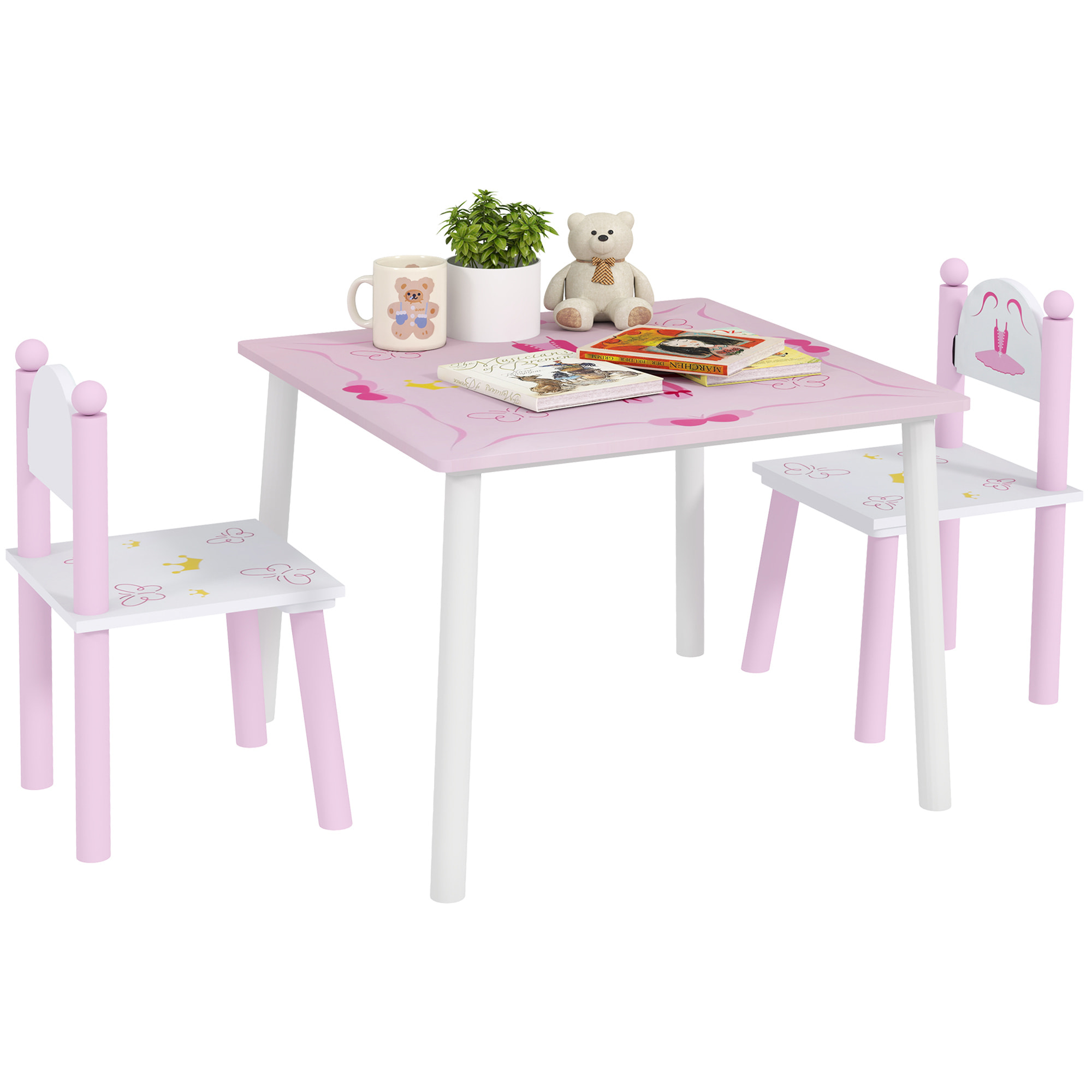Mesa y Sillas Infantiles para Niños de 2-5 Años Mesa Infantil con Sillas de 3 Piezas Estilo Princesa para Sala de Juegos Dormitorio Guardería Rosa y Blanco