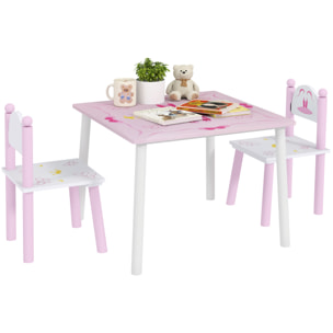Mesa y Sillas Infantiles para Niños de 2-5 Años Mesa Infantil con Sillas de 3 Piezas Estilo Princesa para Sala de Juegos Dormitorio Guardería Rosa y Blanco