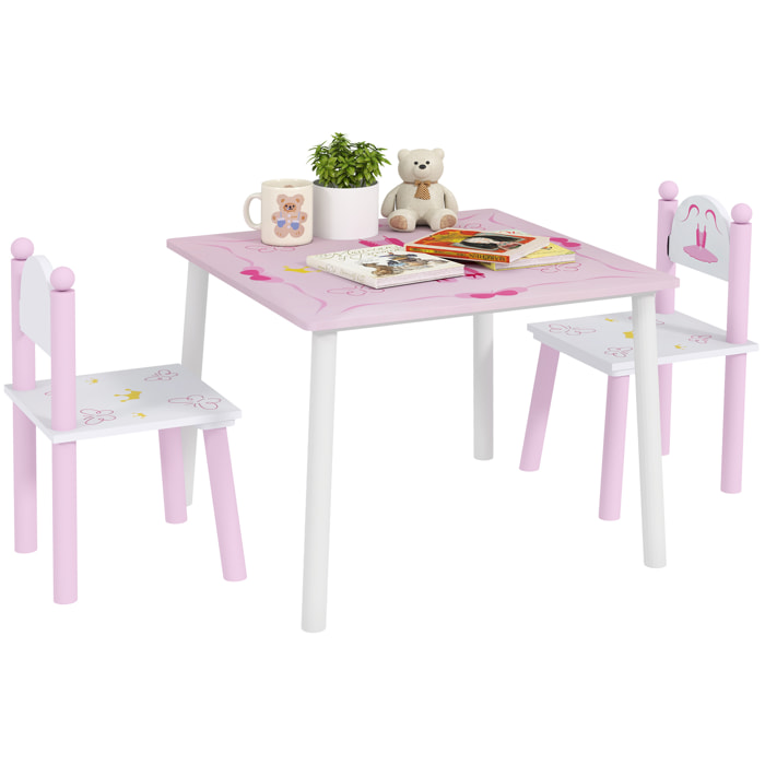 Mesa y Sillas Infantiles para Niños de 2-5 Años Mesa Infantil con Sillas de 3 Piezas Estilo Princesa para Sala de Juegos Dormitorio Guardería Rosa y Blanco