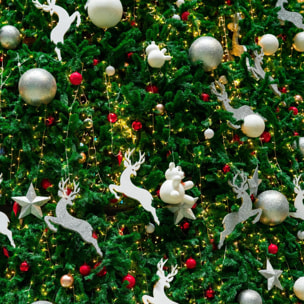 set de 35 bolas de navidad de 6cm con 5 diseños diferentes en relieve color plata