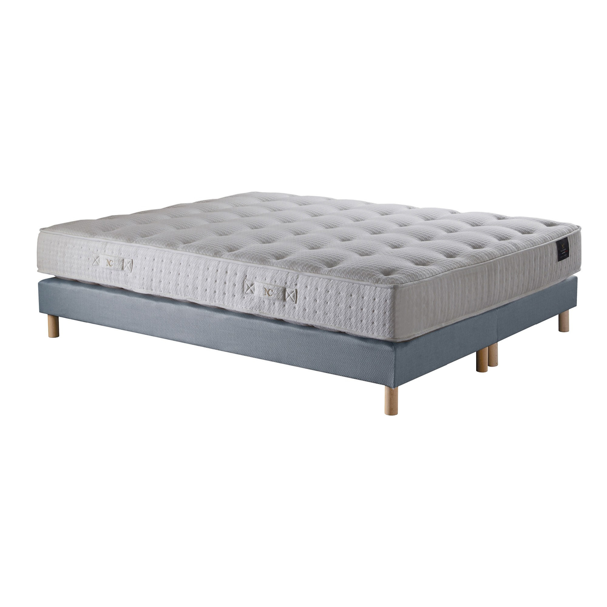 Ensemble Pulsar - Matelas ressorts ensachés Mémoire de forme - Sommier Bleu Ciel