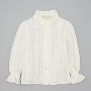Camisa Blanca De Muselina Texturizada Con Volante