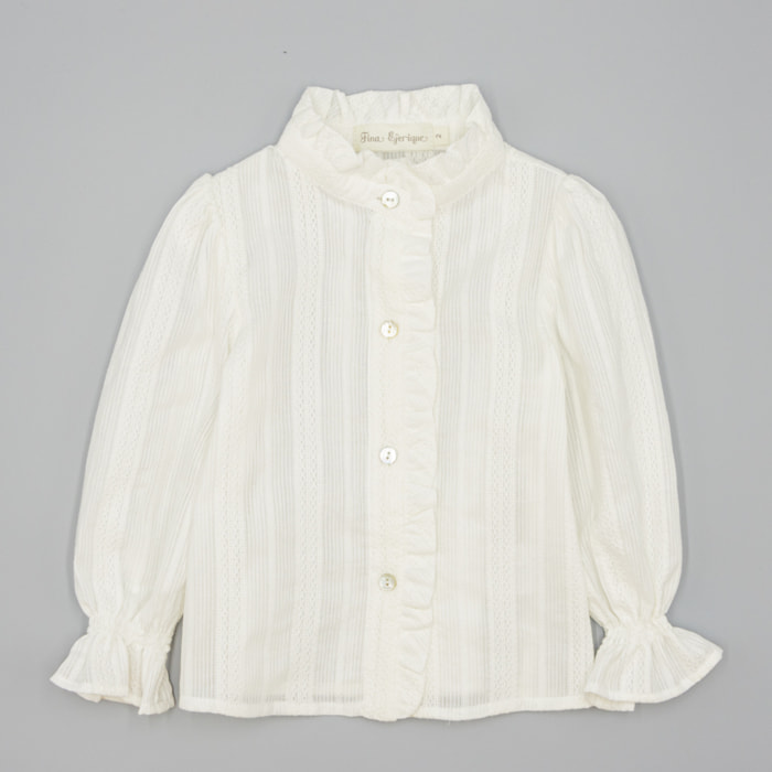 Camisa Blanca De Muselina Texturizada Con Volante