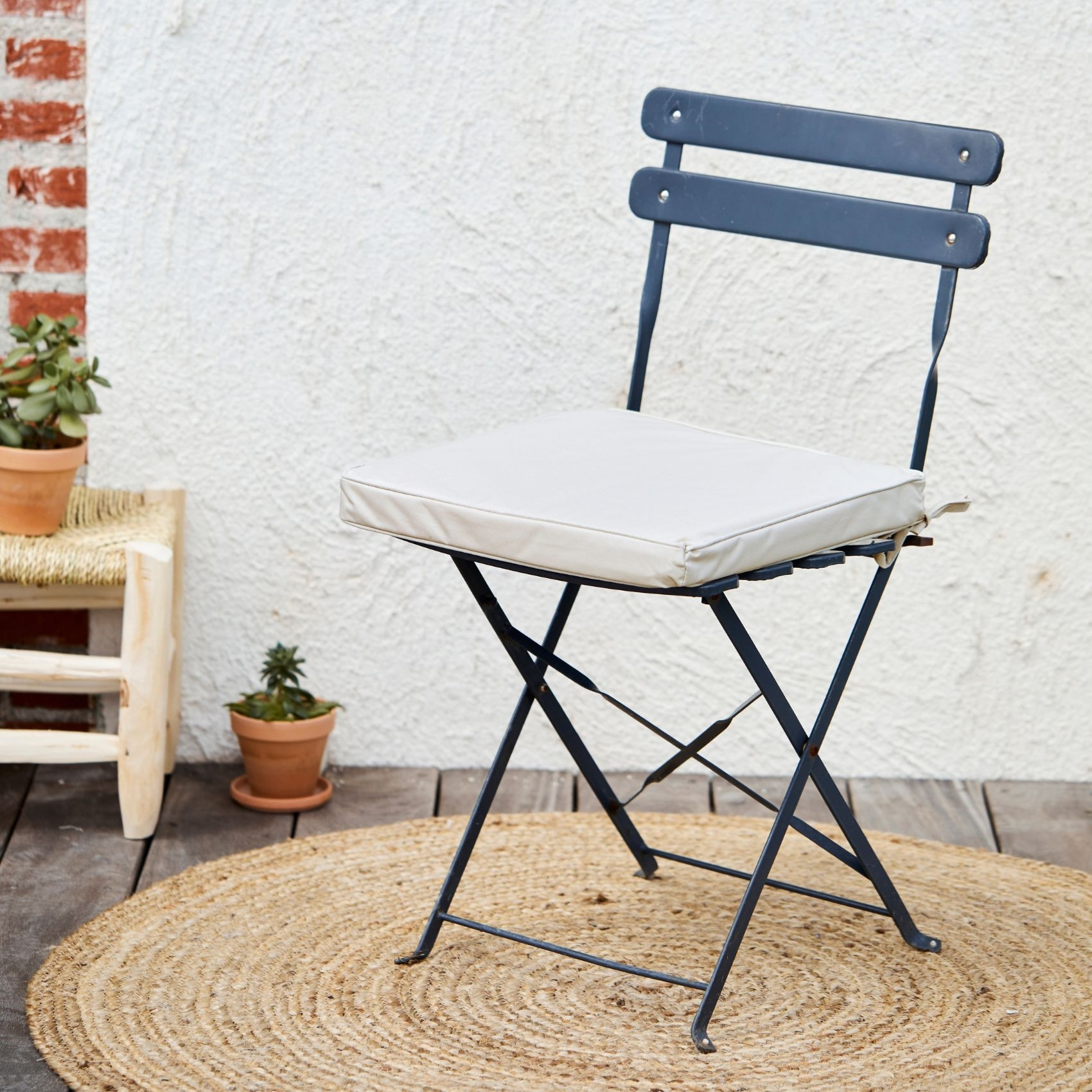 Galette de chaise extérieur imperméable et déhoussable - Ecru