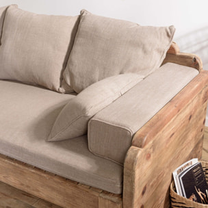 SANDY - Canapé-lit bois Pin recyclé 3 places avec coussins
