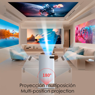 Proyector LCD HY300 soporte de 4K UHD, color DCI-P3 98%, WiFi 6 y anti-glare. De 30 a 300 pulgadas, 120 lm, 200000:1. Con mando a distancia.