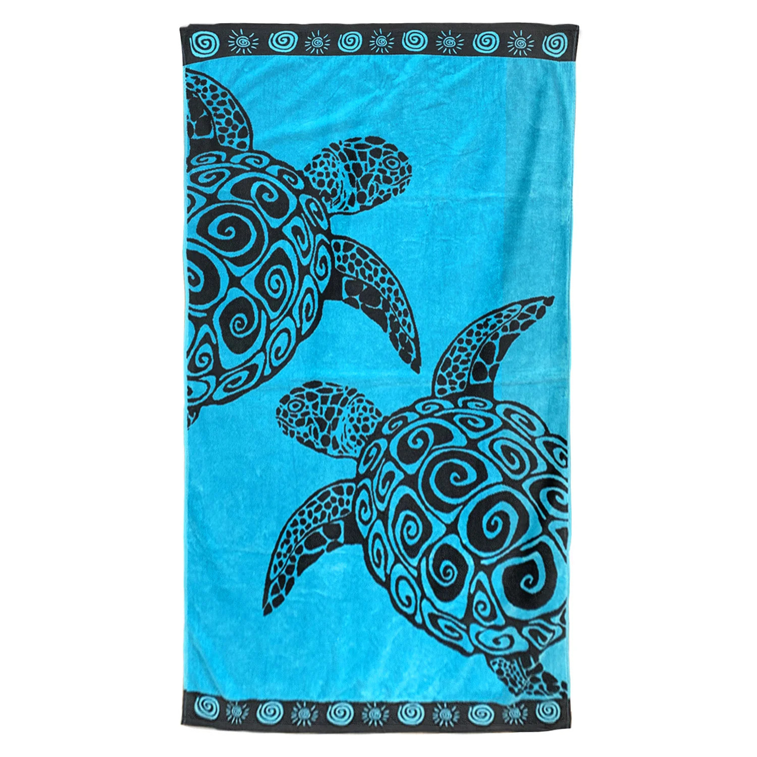 Serviette de plage éponge velours Jacquard - Turquoise Turtle - 100x175cm - 470g/m²