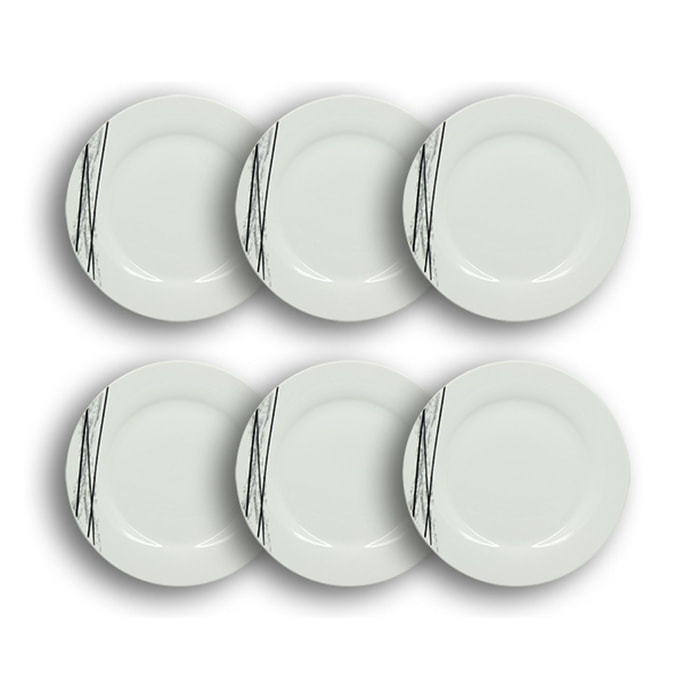 Lot de 6 assiettes plates porcelaine blanche à rayures noires 27cm CARBONE