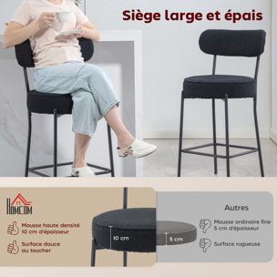 Lot de 2 tabourets de bar en tissu bouclé assise H.68 cm - lot de 2 chaises de bar - acier noir