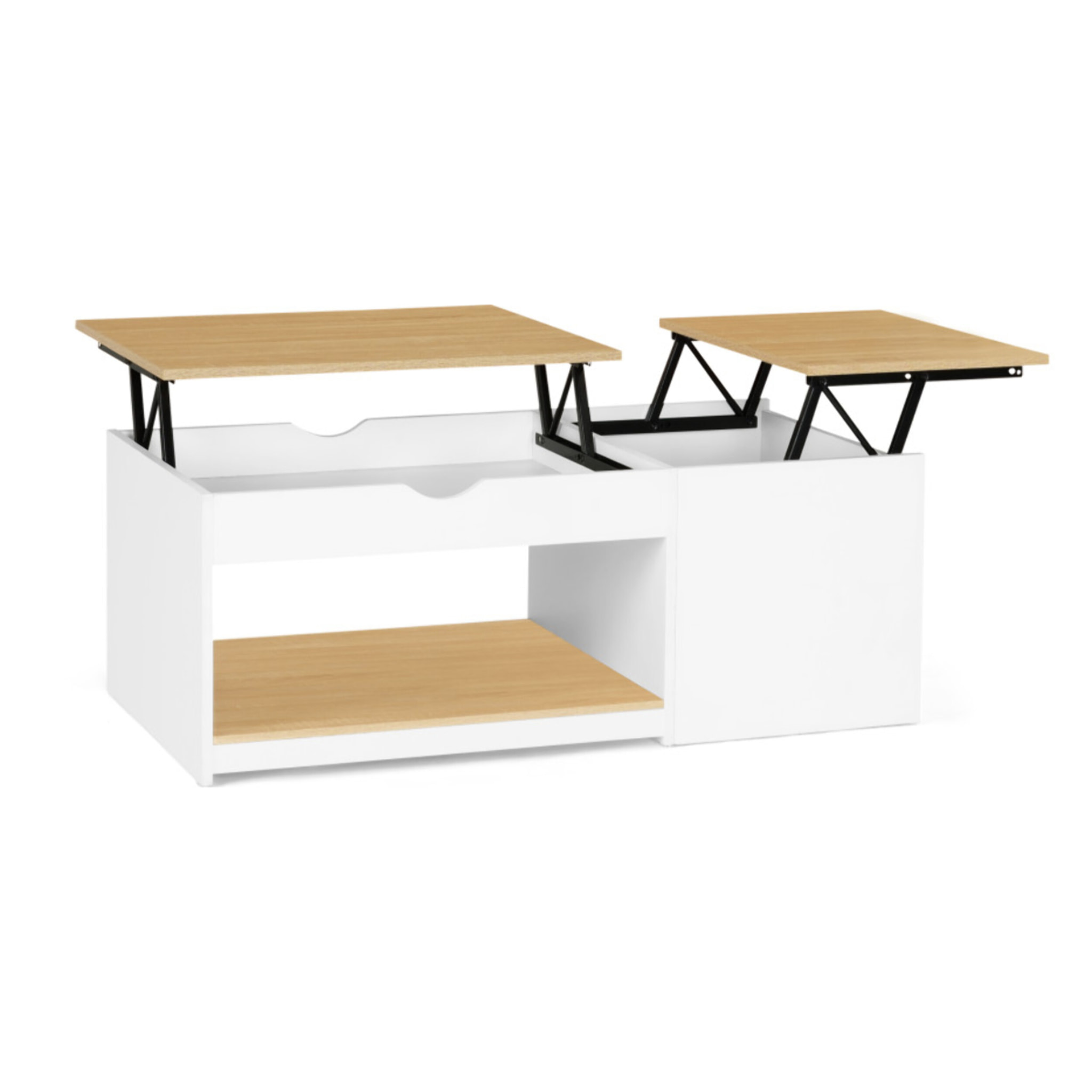 Table basse relevable + coffre Elina - 2 plateaux relevables