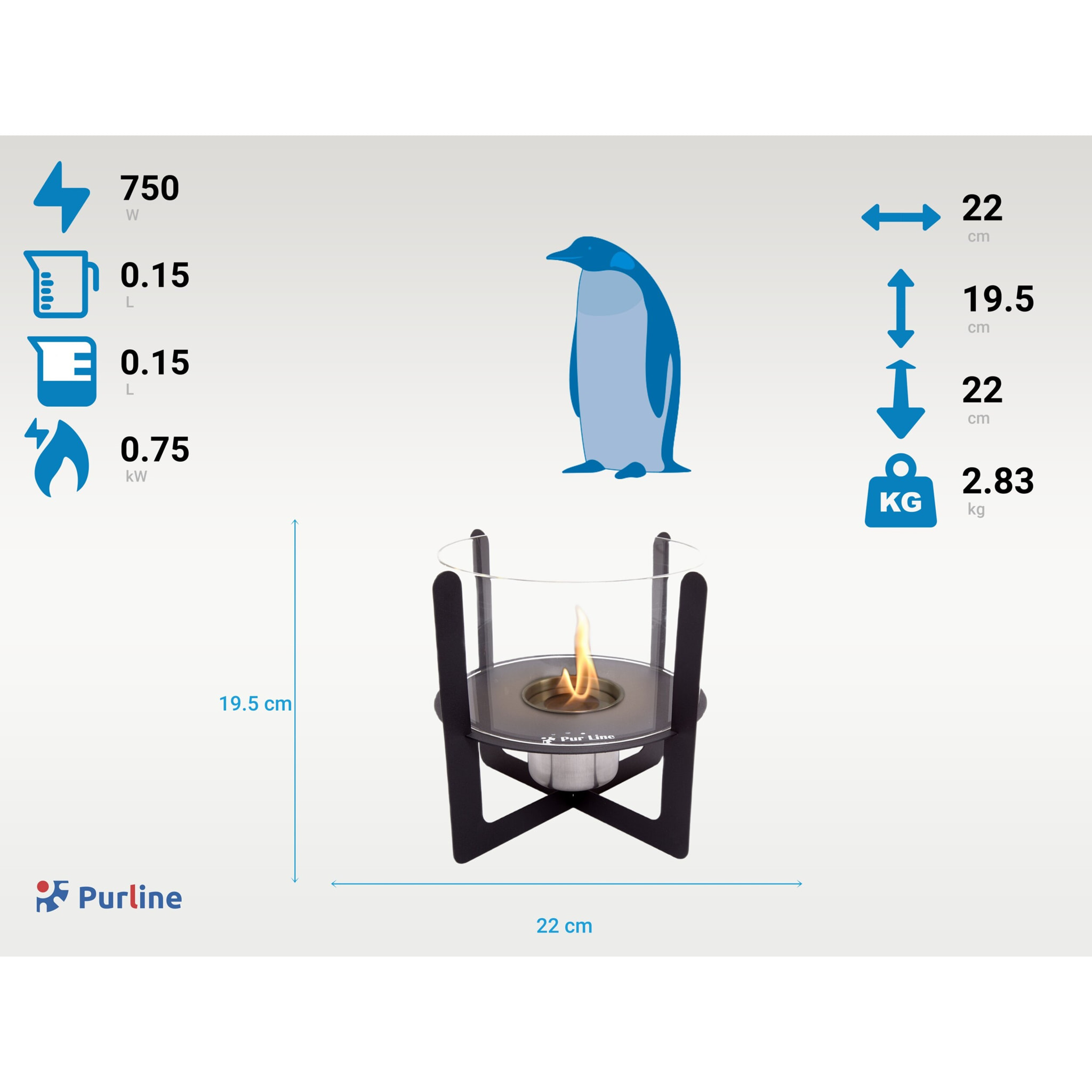 Cheminée de table à l'éthanol avec cylindre en verre