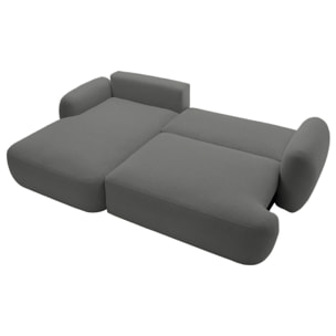 Berenice - canapé d'angle gauche 4 places convertible avec coffre en tissu bouclette - Gris foncé