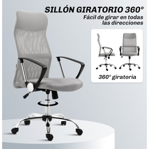 Silla de Oficina de Malla Silla de Escritorio Giratoria con Altura Ajustable Función Basculante Respaldo y Asiento Transpirable Carga 120 kg para Estudio Gris Claro