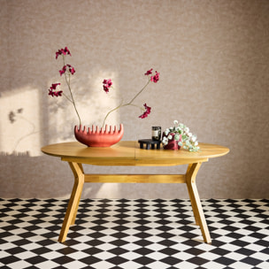 Table à manger oblongue extensible. 160-200cm 4-8 personnes MDF et placage chêne. couleur naturelle