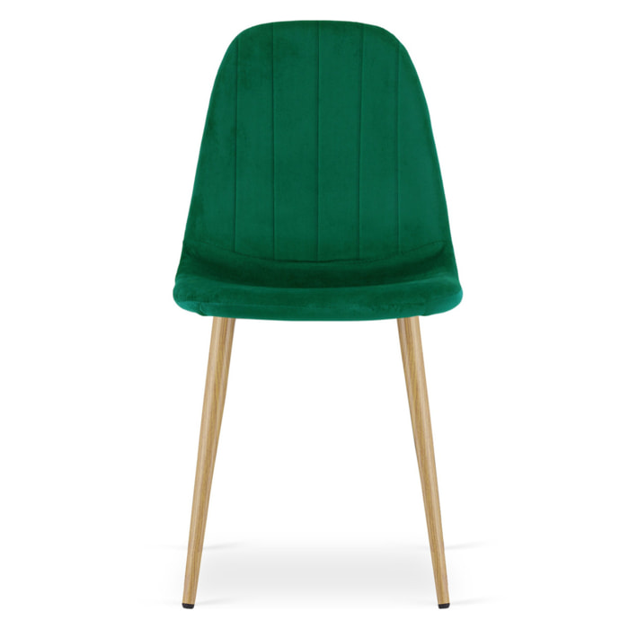 Sedia Padva in velluto verde con gambe effetto rovere