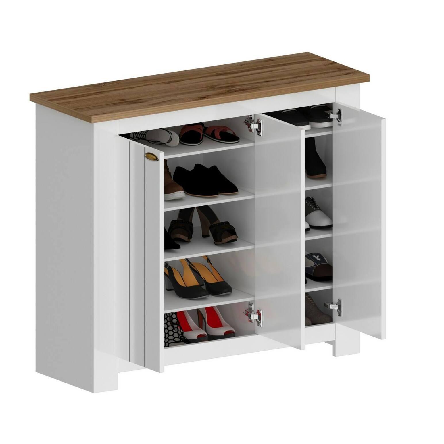 Scarpiera Dcigarin, Porta scarpe salvaspazio a 3 ante, Armadio multifunzione da ingresso, 114x42h100 cm, Bianco e Rovere