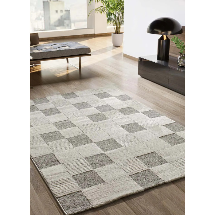 VERONA Alfombra con efecto damero conn relieve en crema, varias medidas disponibles.