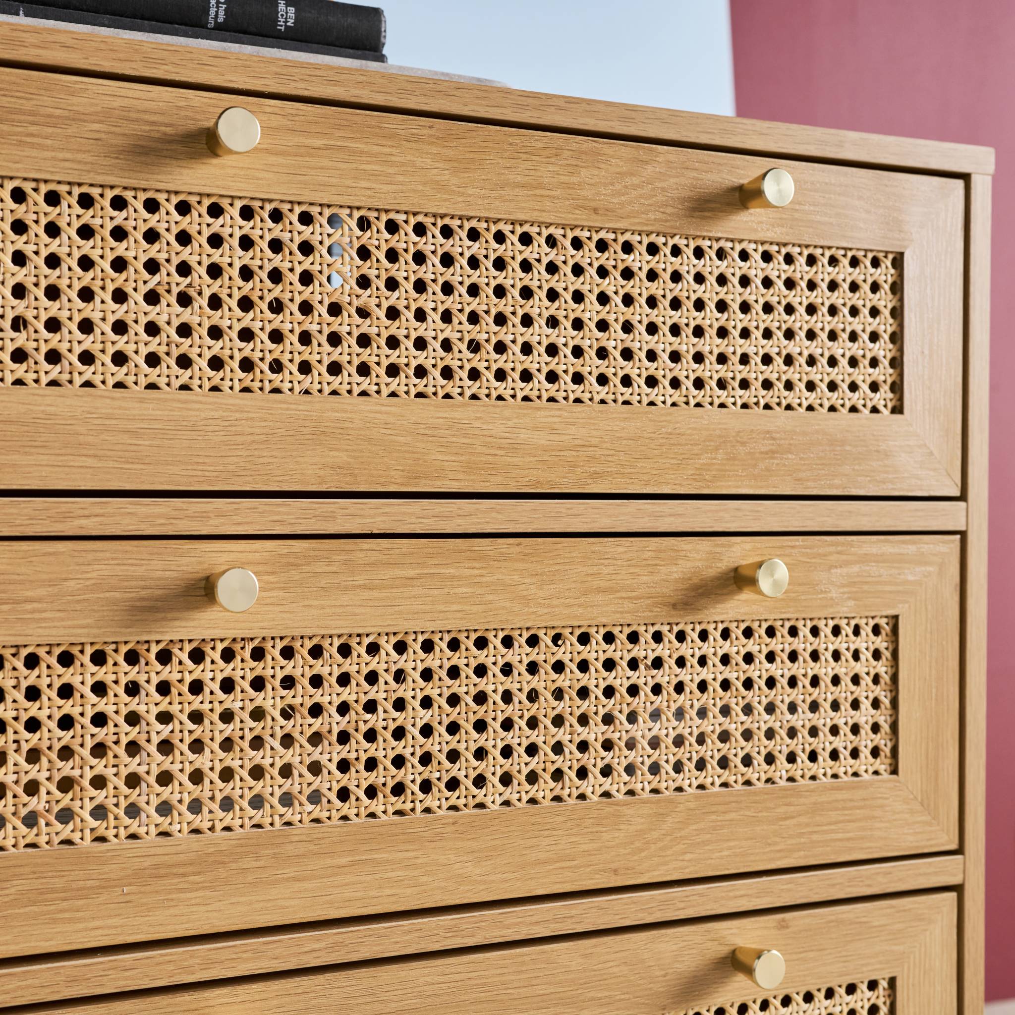 Commode décor bois et cannage 6 tiroirs JUDITH