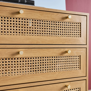 Commode décor bois et cannage 6 tiroirs JUDITH