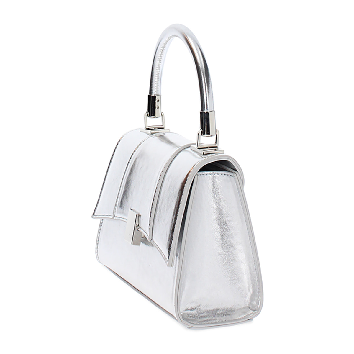 Mini bag donna argento in laminato a trapezio