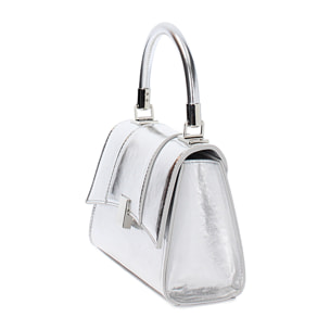 Mini bag donna argento in laminato a trapezio