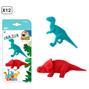 12 PACKS DE BORRADOR DE COLOR DINOSAURIO 2 Uds. VELOCIRAPTOR Y PROTOCERATOPS.