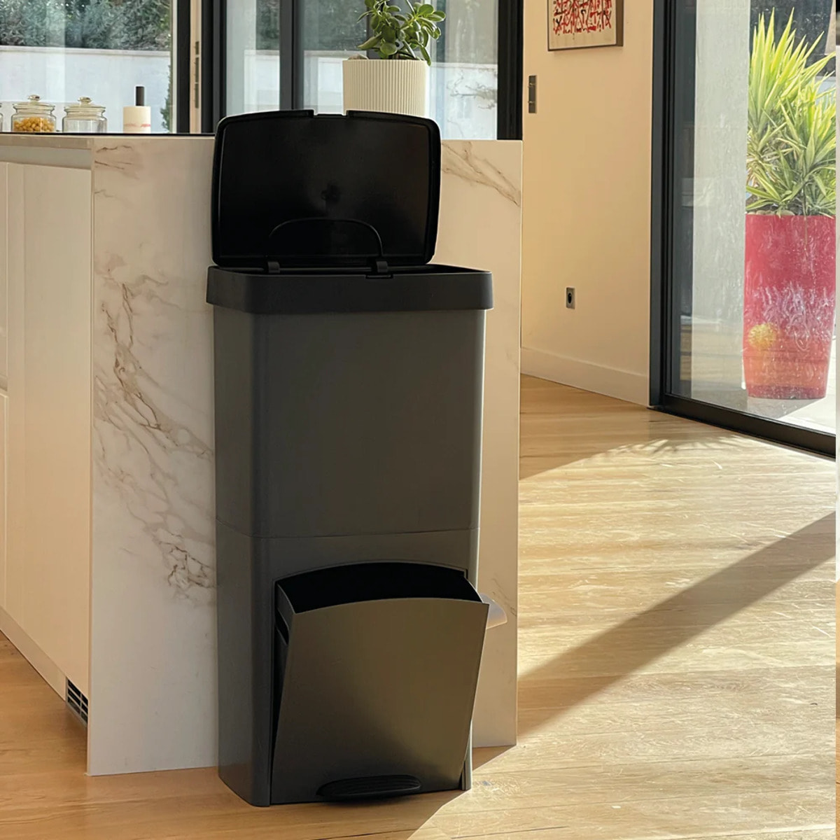 Poubelle pédale tri sélectif PICEA gris 70L